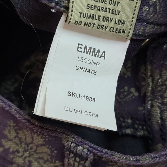 DL1961 Emma Legging Skinny Jeans Ornate Demask Purple Gold Size 25 - Picture 16 of 16